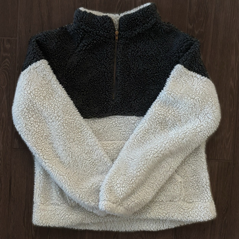 Grey and White Fluffy Fleece Sherpa Jacket